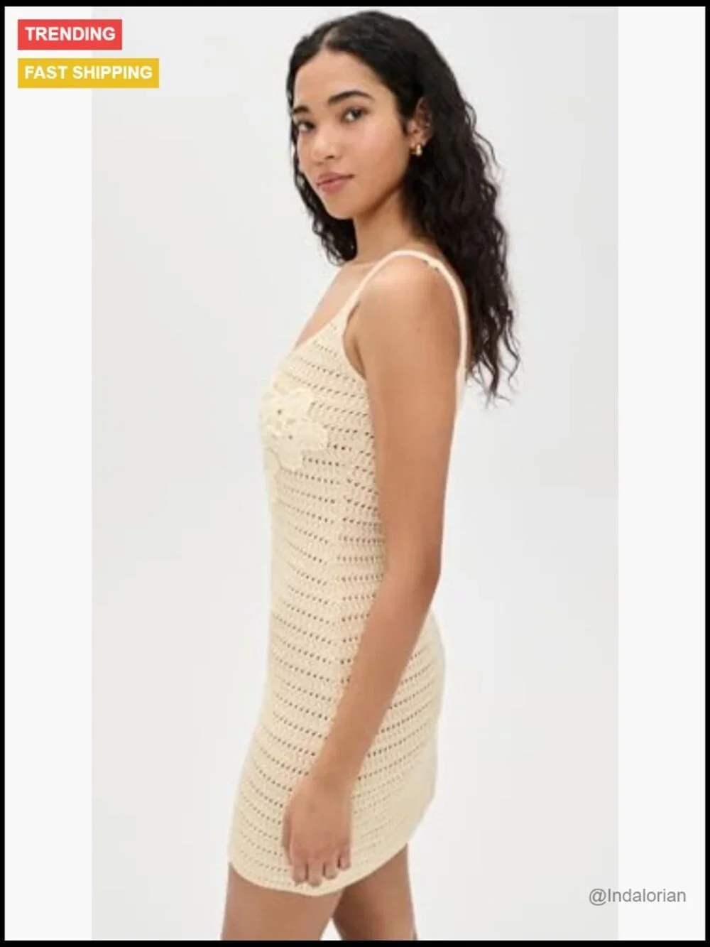 Crochet Mini Dress with 3D Flower Embellishments